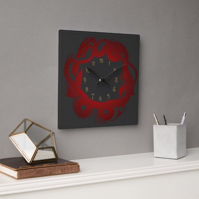 Reloj Cuadrado Dragón Rojo (Oficina)