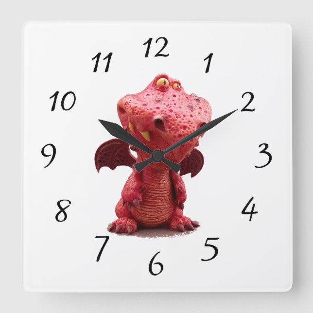 Reloj Cuadrado Dragón Rojo con el ala mala con sonrisa loca (Anverso)