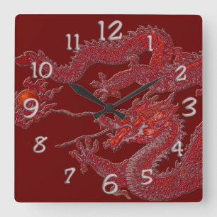 Reloj Cuadrado Dragón rojo de la cera