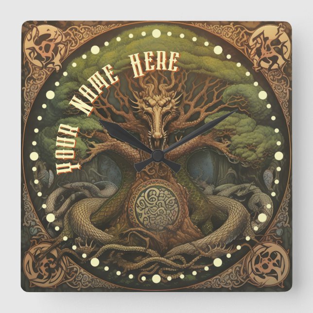 Reloj Cuadrado Dragon Tattoo inspiró el arte de la vigilia celta (Anverso)