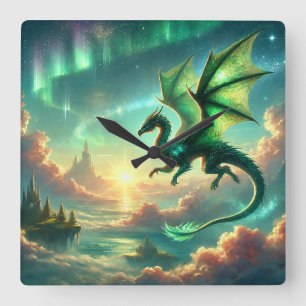 Reloj Cuadrado Dragón verde