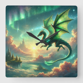 Reloj Cuadrado Dragón verde