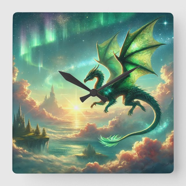 Reloj Cuadrado Dragón verde (Anverso)