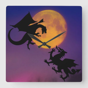 Reloj Cuadrado Dragon Vs Dragon Silhouette and Moon Wall