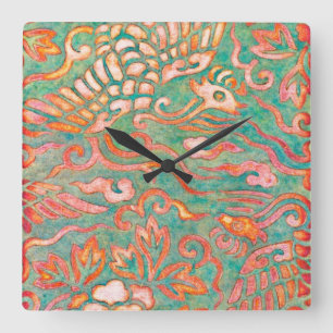 Reloj Cuadrado Dragones de Fuego-Respiración del desierto del