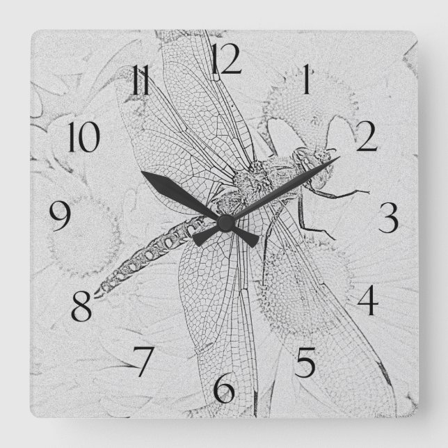 Reloj Cuadrado Dragonfly & Daisies (Anverso)
