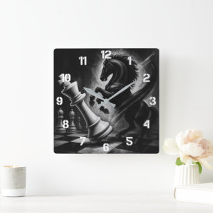 Reloj Cuadrado Dramático caballo negro vs. rey - Audaz arte de aj