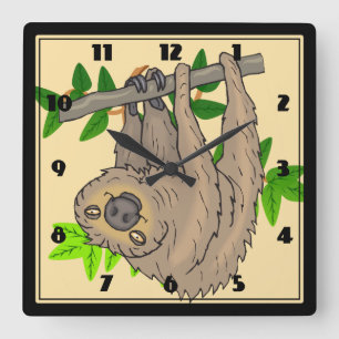 Reloj Cuadrado Drawing of a Sloth Hanging Upside Down