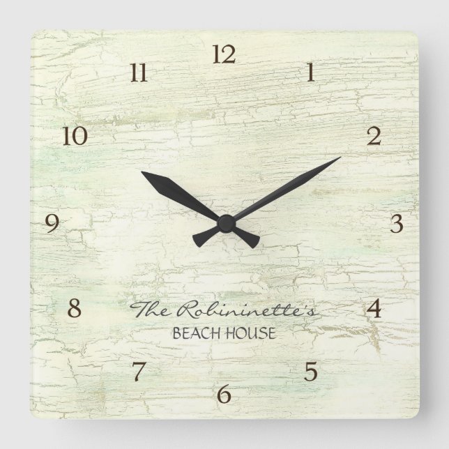 Reloj Cuadrado Driftwood Ocean Beach House (Anverso)