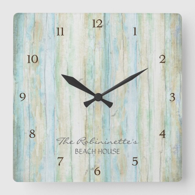 Reloj Cuadrado Driftwood Ocean Beach House Seashoredriftw (Anverso)