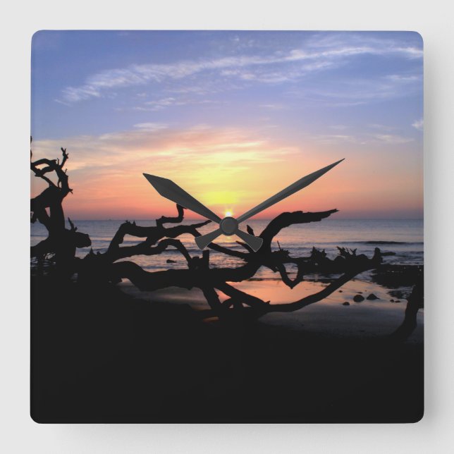 Reloj Cuadrado Driftwood Sunrise wall clock (Anverso)