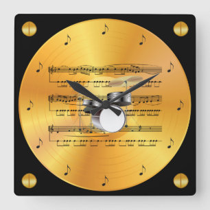 Reloj Cuadrado Drum Set ~ Sheet Music ~ Gold Record ~