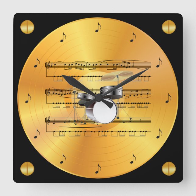 Reloj Cuadrado Drum Set ~ Sheet Music ~ Gold Record ~ (Anverso)
