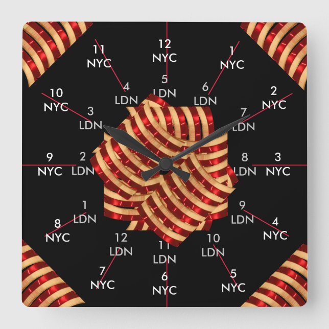 Reloj Cuadrado Dual Timezone NYC London CricketDiane (Anverso)