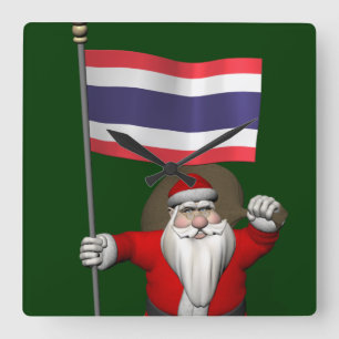 Reloj Cuadrado Dulce Santa Claus Con Bandera De Tailandia