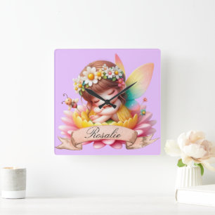 Reloj Cuadrado Dulces sueños de hada durmiendo linda y caprichosa