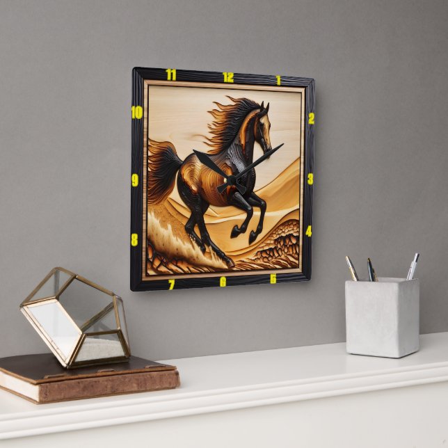 Reloj Cuadrado Dune Sprint: Arte del Tiempo Árabe de Madera Carga (Oficina)