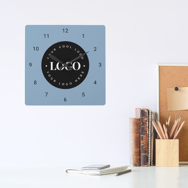 Reloj Cuadrado Dusty Blue Custom Logo Business Company Office (Subido por el creador)