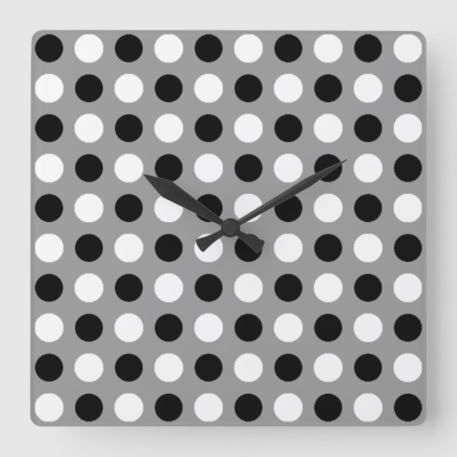 Reloj Cuadrado Dusty puntos de Polka Gris (Anverso)