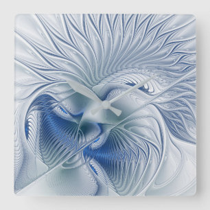 Reloj Cuadrado Dynamic Fantasy Abstract Blue Tones Fractal Art