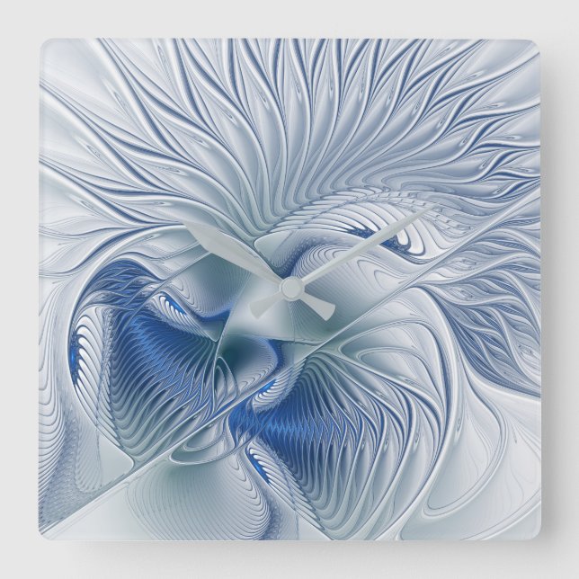 Reloj Cuadrado Dynamic Fantasy Abstract Blue Tones Fractal Art (Anverso)