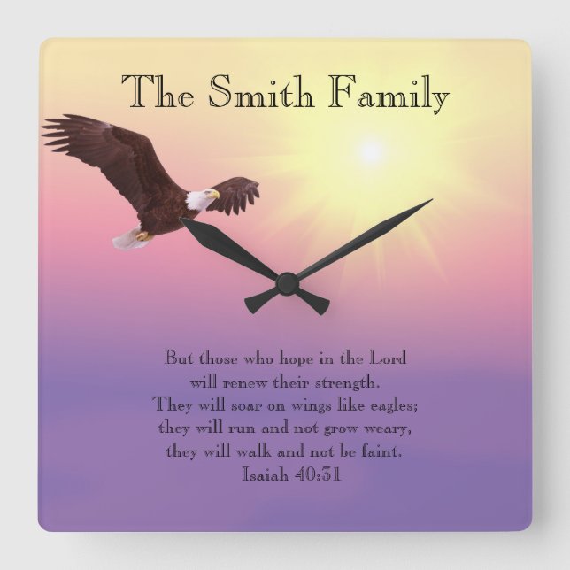 Reloj Cuadrado Eagle Pastel Sky Bright Sun Bible Verse Clock (Anverso)