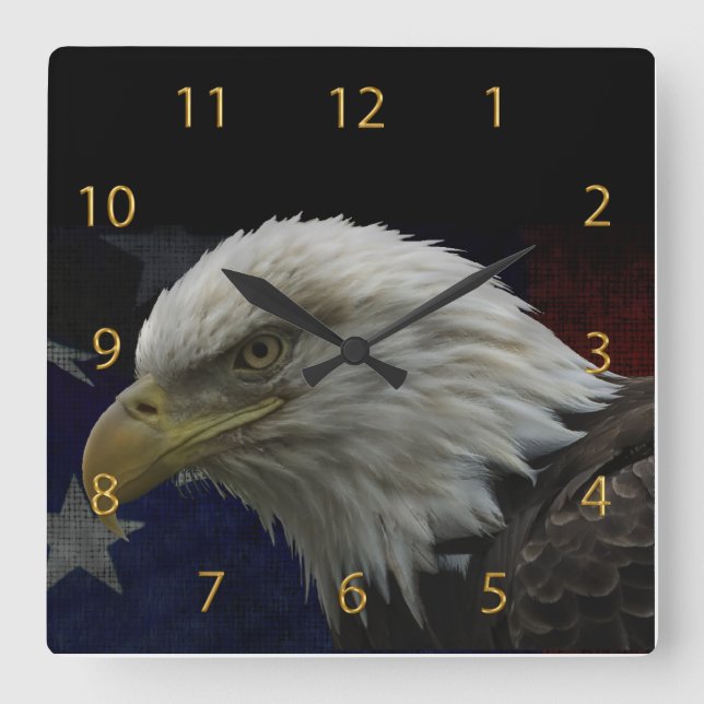 Reloj Cuadrado Eagle patriótico y bandera (Anverso)