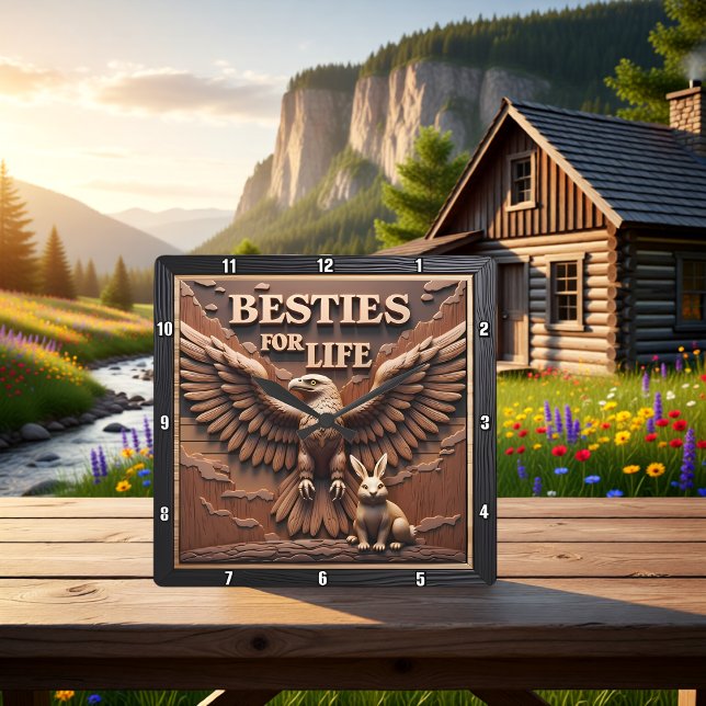 Reloj Cuadrado Eagle Rabbit Besties Portrait (Subido por el creador)