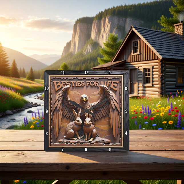 Reloj Cuadrado Eagle Rabbit Textured Forest (Subido por el creador)