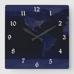 Reloj Cuadrado Earth at Night Panoramic city lights from Space