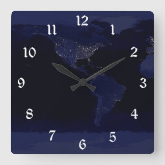Reloj Cuadrado Earth at Night Panoramic city lights from Space