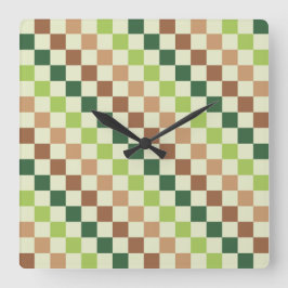 Reloj Cuadrado Earthy rainbow diagonal checkerboard pattern