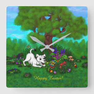 Reloj Cuadrado Easter - Puppy Capo and Butterfly