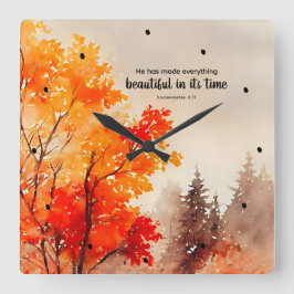 Reloj Cuadrado Ecclesiastes 3:11 Biblia Verse Fall Watercolor