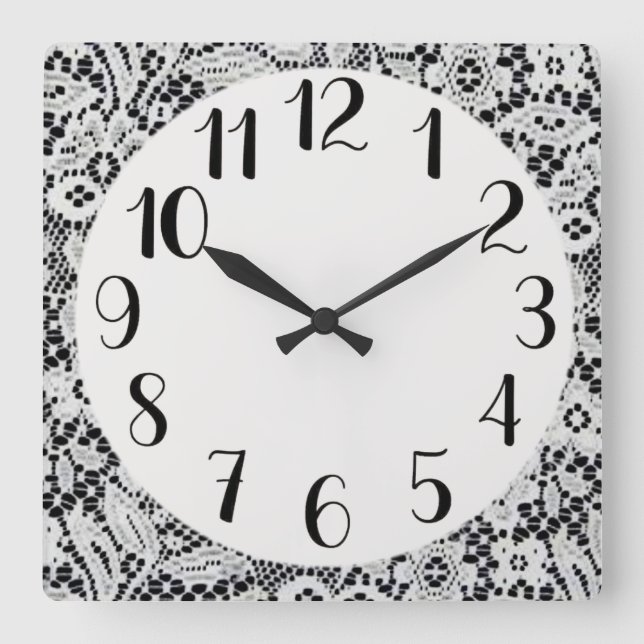 Reloj Cuadrado Ecru (Marfil) Lace on Black (Anverso)