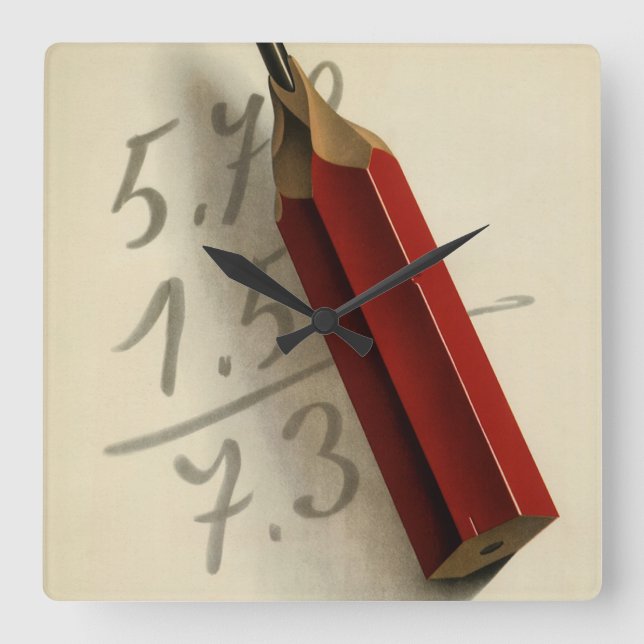 Reloj Cuadrado Ecuación matemática con lápiz rojo, Negocios vinta (Anverso)
