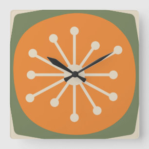 Reloj Cuadrado Edad Atómica Moderno Retro de Mitad de Siglo
