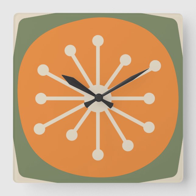 Reloj Cuadrado Edad Atómica Moderno Retro de Mitad de Siglo (Anverso)