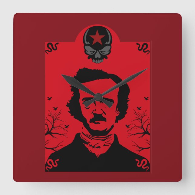Reloj Cuadrado Edgar Allan Poe Black Raven (Anverso)