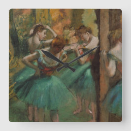 Reloj Cuadrado Edgar Degas bailarinas rosa y verde