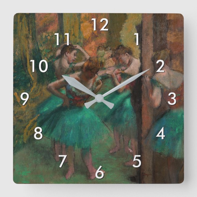 Reloj Cuadrado Edgar Degas - Bailarinas, rosadas y verdes (Anverso)