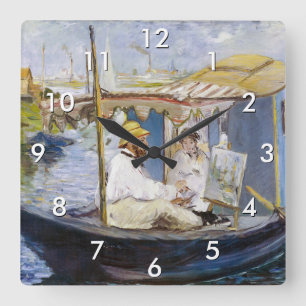 Reloj Cuadrado Edouard Manet - Monet en su barco estudio