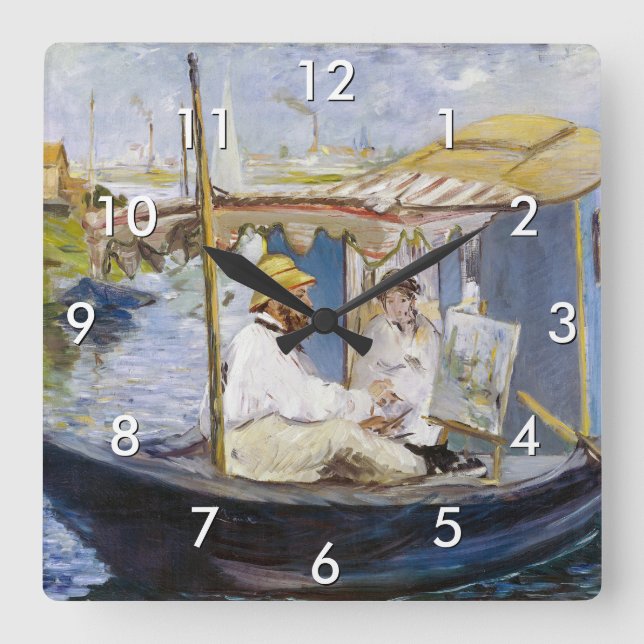 Reloj Cuadrado Edouard Manet - Monet en su barco estudio (Anverso)