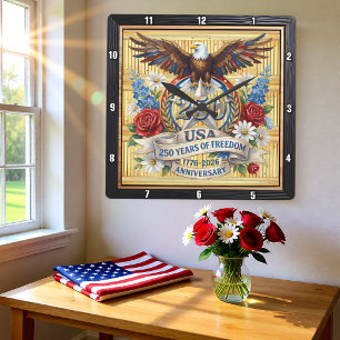 Reloj Cuadrado EE. UU. 250 Años Floral de la Libertad