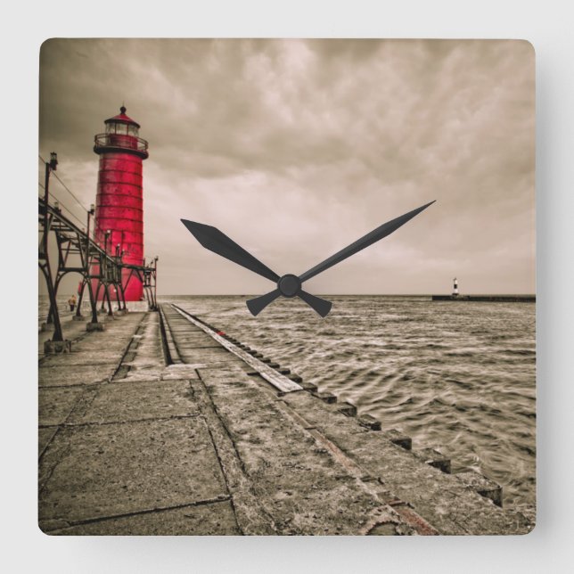 Reloj Cuadrado EE. UU., Michigan, Grand Haven Lighthouse (Anverso)