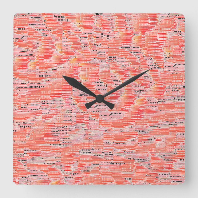 Reloj Cuadrado Efecto de mosaico estrecho de salmón y melocotón (Anverso)