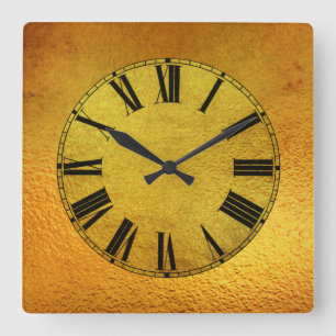 Reloj Cuadrado Efecto Oro y Relieve metalizado dorado