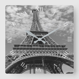 Reloj Cuadrado Eiffel Tower Looking Up B&W Square Wall Clock