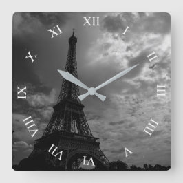 Reloj Cuadrado Eiffel Tower Night Cloudy Sky Square Wall Clock