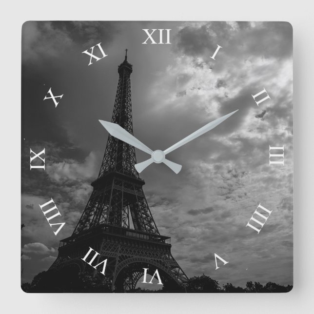 Reloj Cuadrado Eiffel Tower Night Cloudy Sky Square Wall Clock (Anverso)